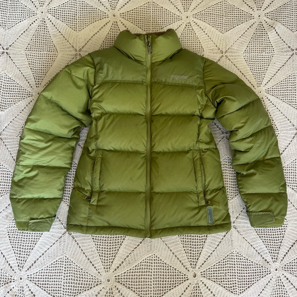 Women’s Vntg JanSport Lime Green  Down Puffer-size M Y2K Gorpcore Ripstop Nylon